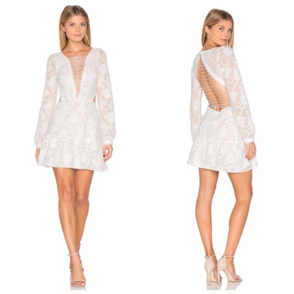 For Love & Lemons Jolene Lace Up Dress White And Bridal Shower Bachelorette sz S - Picture 4 of 15